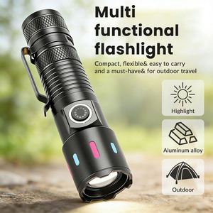 Lampe torche LED extérieure super puissante et ultra-lumineuse avec porte-stylo, rechargeable par USB, en alliage d'aluminium, longue portée - Product Image 2