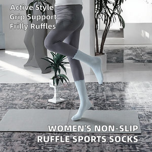 Chaussettes de sport en coton peigné pour femmes, antidérapantes, sans coutures, à volants, pour le yoga, le Pilates, le fitness, jeunesse, printemps, automne - Product Image 2