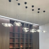 Lustre italien en aluminium et verre, design feuille de lotus, avec longue suspension UFO, pour hall d'hôtel, salle à manger, escalier, salon