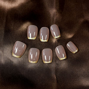 <span class=keywords><strong>Uñas</strong></span> Postizas <span class=keywords><strong>con</strong></span> Purpurina Dorada, Puntas Francesas, Cuadradas Transparentes, Cortas, <span class=keywords><strong>Uñas</strong></span> Artificiales <span class=keywords><strong>con</strong></span> Diseño, Cobertura Completa - Product Image 5