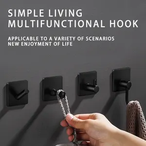 Heavy Duty Wall Black Hooks Stainless Steel Coat Hooks Self Adhesive Towel Hooks For Bathroom Kitchen Door