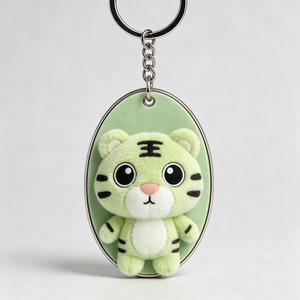 Customized Green Tiger Plush Keychain Oval Pendant Soft Stuffed Animal Toy for <b>Kids</b> Unisex 0-24 Months - Product Image 1