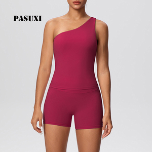 PASUXI One Shoulder Backless Sports Bra High Waisted Hip Lift Tight Yoga Shorts Set Running Fitness Activewear Women Gym Wear