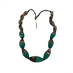 Best Fashionable Resin Beaded Necklace Design Oval Teal Gray Color <b>Block</b> Statement Jewelry Unisex Design party Gifts for Woman - Product Image 5