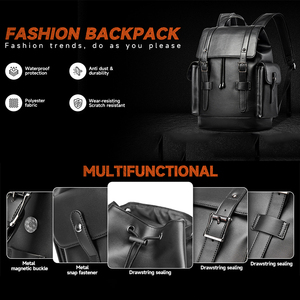 <span class=keywords><strong>Sac</strong></span> <span class=keywords><strong>à</strong></span> <span class=keywords><strong>dos</strong></span> en cuir imperméable adapté aux ordinateurs portables de 15,6 pouces, design vintage avec cordon de serrage - Product Image 6