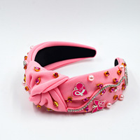 Nouveauté ruban papillon rose accessoires pour cheveux bandeau perle mode à large bord pour la sensibilisation au cancer du sein