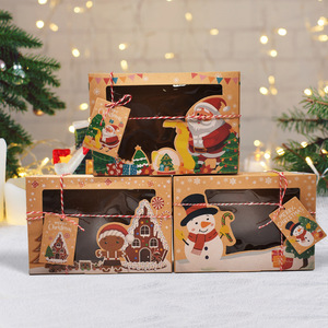 Boîte à gâteaux et biscuits à motif bonhomme de neige de Noël, emballage en papier kraft, coffret cadeau, boîte à fruits secs, boîte à dessert avec fenêtre transparente - Product Image 2