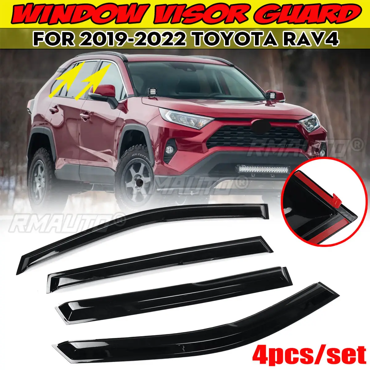 New Set Black Car Side Window Visor Guard Vent Rain Guard Door Visor Cover Trim For Toyota For RAV4 2006-2022 Awnings Shelters