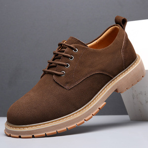 Zapatos Oxford de Gamuza con Cordones, Punta Redonda, Suela de Goma Transpirable, Entresuela de EVA, para Todas las Temporadas, Color Sólido, para Hombre - Product Image 1