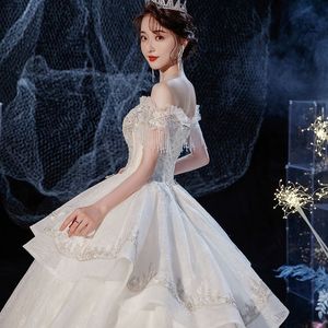 Elegant Off Shoulder Ball Gown Wedding Dress Princess Waistline Sparkling Train Strapless Neckline X073 - Product Image 3