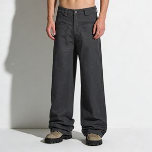 <b>Vintage</b> Washed Distressed Straight Leg Canvas <b>Cargo</b> <b>Pants</b> Unisex Pass Pocket Design Curved Hem Casual Utility Windproof - Product Image 1