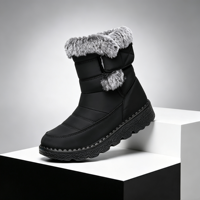 Bottes de neige mi-mollet pour femme, fermeture Velcro en fourrure, imperméables, semelle extérieure en caoutchouc antidérapante, doublure synthétique en fausse fourrure, bottes d'hiver chaudes