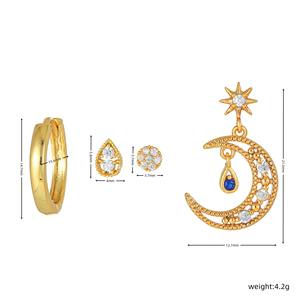 <span class=keywords><strong>Dina</strong></span> venta al por mayor caliente mujeres delicado liso bucle pendientes conjunto Luna y estrellas Huggies minimalista Piercing pendientes conjunto gota Stud - Product Image 2