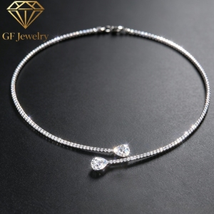 Gargantilla tipo tenis personalizada de oro blanco macizo de 18 quilates, con cadena de diamantes redondos cultivados en laboratorio y dos diamantes cultivados en laboratorio en forma de pera. - Product Image 1