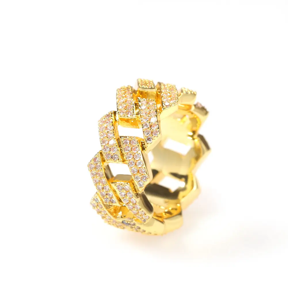 Мужское роскошное Золотое серебряное бриллиантовое кольцо в стиле хип-хоп с круглой кубинской цепочкой с обледенением циркониевым камнем, дизайнерские украшения