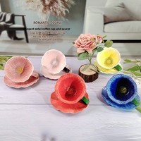 Ensemble tasse et soucoupe en céramique artisanale à motif floral vintage, cadeau de mariage créatif, tasse à café, plateau de thé de l'après-midi, esthétique raffinée, léger