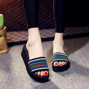 Pantuflas de Mujer para Invierno y Verano, Sexys, Abiertas, Ligeras, con Tacones Altos, Suela Gruesa, a Rayas, Estilo Coreano - Product Image 3