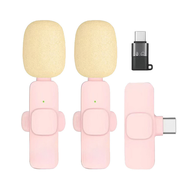 2.4ghz 2 in 1 Pink Mini Wireless Lavalier Microphone Manufacturer Mic for Mobile Vlogging Podcast Microphones USB Lapel Tie Mic