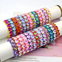 Bracelet élastique en strass en forme de cœur irisé pour filles et adultes, style superposé tendance, cadeau pour la Saint-Valentin