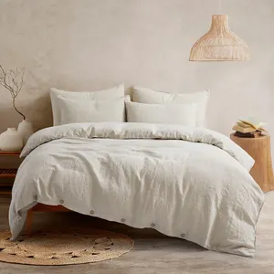 Personalización al por mayor Lino francés 100 Juegos de fundas de edredón de lino Ropa de cama de lino puro
