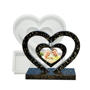 YS إطار صورة على شكل قلب قالب سيليكون تزيين سطح المكتب الحلي هدية عيد الحب قالب الصب DIY الحرف اليدوية أداة صنع