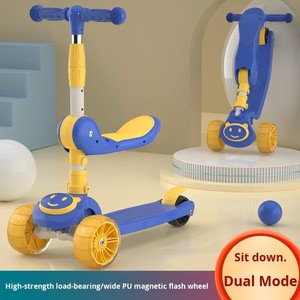 Trottinette pliable 2-en-1 pour enfants, avec siège et glissière, 3 roues, musique et lumières, pour garçons et filles de 1 à 10 ans - Product Image 6