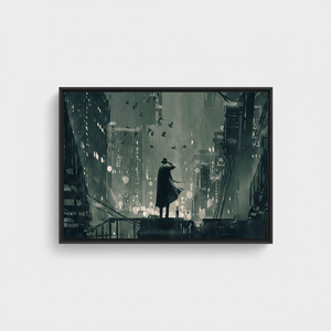 Noir Detective Canvas Print: Rainy Cityscape Wall Art,<b>BLACK</b> <b>FRAMED</b> CANVAS - Product Image 2