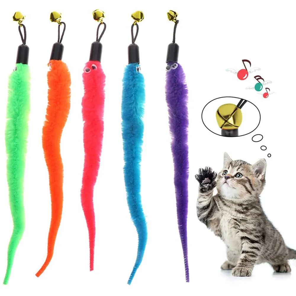 Farbenprächtiger Katzen-Spitzen-Stift Jagd-Spielzeug Ersatz Nachfüllung Plüschwürmer Haustier Katze interaktives Trainings-Spielzeug Stock