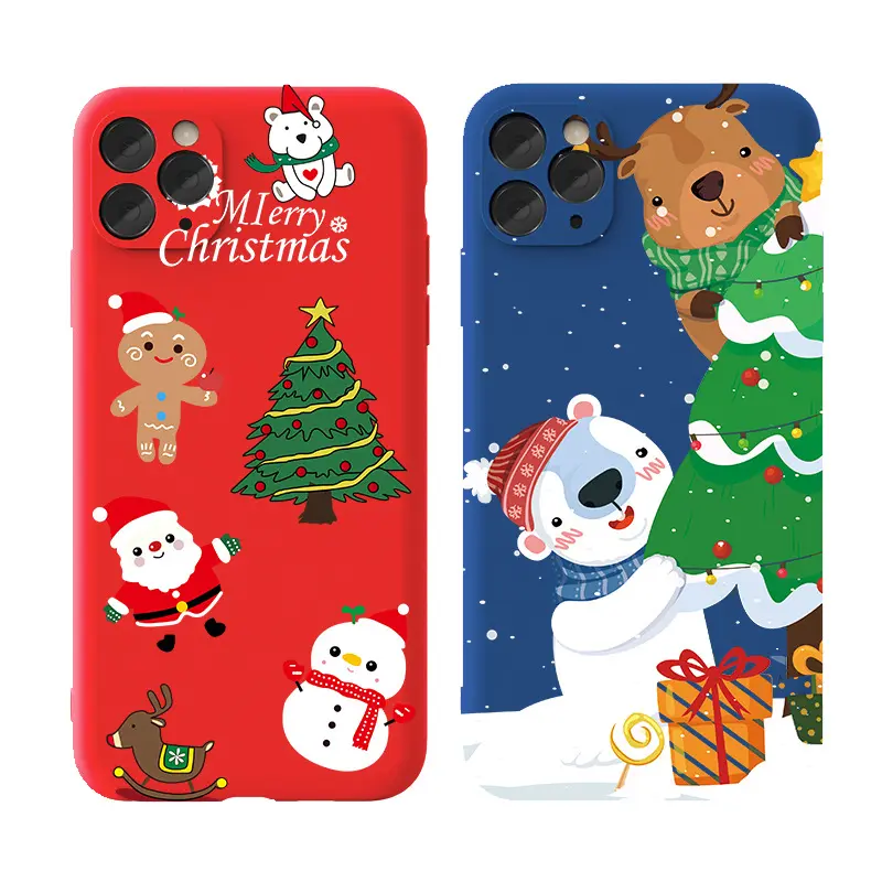 Custom Christmas Gift Santa Claus Lens Protection Liquid Silicone Phone Case For iPhone 12 Pro Max Mini