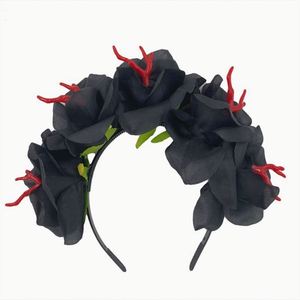 Serre-tête floral gothique noir pour la Journée des Morts, couronne de fleurs avec crâne/araignée pour femme, idéal pour les fêtes costumées d'Halloween - Product Image 2