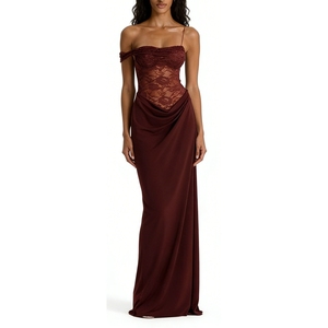 เดรสยาวผู้หญิงแบบไหล่เดียว แต่งผ้าลูกไม้ คอร์เซ็ทซีทรู กระโปรงจับจีบ ชุดราตรีออกงาน แฟชั่น - Product Image 5