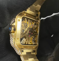 Montre à quartz pour homme avec logo personnalisé, cadran squelette carré, entièrement pavée de diamants Moissanite, bracelet en acier inoxydable, Reloj Moissanita