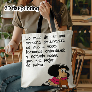 Bolso <span class=keywords><strong>de</strong></span> mano con estampado <span class=keywords><strong>de</strong></span> dibujos animados y cita en español, bolso <span class=keywords><strong>de</strong></span> hombro ligero, plegable y reutilizable, ideal para ir <span class=keywords><strong>de</strong></span> compras y para el desplazamiento diario - Product Image 1