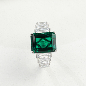 S925 Sterling <b>Silver</b> Lab Created <b>Emerald</b> <b>Ring</b> - Product Image 1