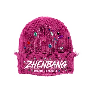 HKZB Customized Knitted <b>Beanie</b> <b>Hat</b> with Rhinestone Casual Distressed <b>Beanies</b> for <b>Men</b> and Women Fashion Streetwear Accessories - Product Image 4