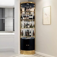 Meuble à vin moderne en métal triangulaire avec grand rangement en verre, buffet de luxe doré, table d'appoint, étagère de présentation