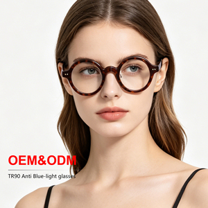 Nuevas <span class=keywords><strong>Gafas</strong></span> Retro de Alta Calidad al por Mayor con Marco Redondo TR90 Unisex, Espejo Plano Simple y Artístico, Personalizadas con Protección Anti-Luz Azul para Miopía - Product Image 1