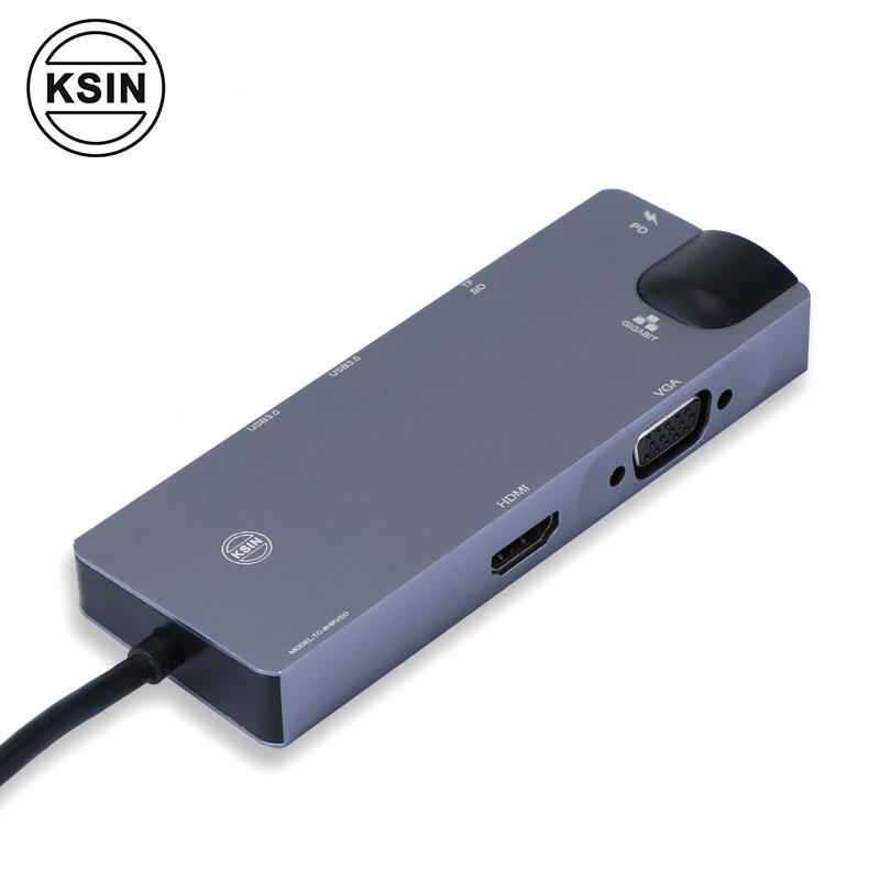 4K 30HZ Type C Hub 8 Ports USB 3.1 Type C Adaptateur HUB USB pour ordinateur portable téléphone avec RJ45 elthernat