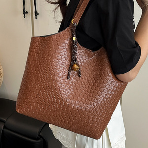 Bolsa de Mano de Gran Capacidad, Estilo Retro, de Cuero Genuino, Tejida, para Mujer - Product Image 4