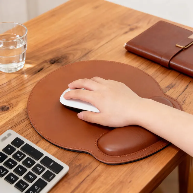 Leather Mouse Pad with Wrist Rest Support & Non-Slip Base Durable Ergonomic Gaming Mousepad Leather Mouse Pad Unique Office Gift