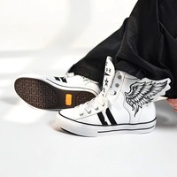 Chaussures décontractées montantes blanches tendance avec design ailes d'ange détachables, baskets de skate en PU à lacets pour hommes et femmes, chaussures streetwear