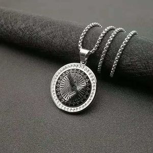 สร้อยคอจี้สไตล์ฮิปฮอป ทำจากสแตนเลส 316 ลายฟรีเมสัน ประดับด้วยเพชรทรงกลม ดีไซน์รูปดาวเรขาคณิต สำหรับผู้ชาย - Product Image 1