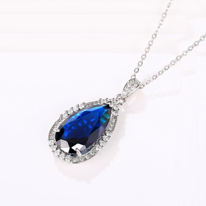 Collar Gargantilla con Colgante de Piedra en Forma de Lágrima Azul Real para Mujer, Joyería de Moda con Estilo Pavé Brillante - Product Image 2