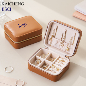 Cá nhân nhung nâu PU da lưu trữ đồ trang sức tổ chức di động nhỏ du lịch hình chữ nhật hộp đồ trang sức với biểu tượng tùy chỉnh - Product Image 1