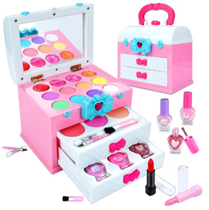 Gioca a trucco per bambine con custodia cosmetica con fiocco rubino Kit trucco per bambini per ragazza - Product Image 1