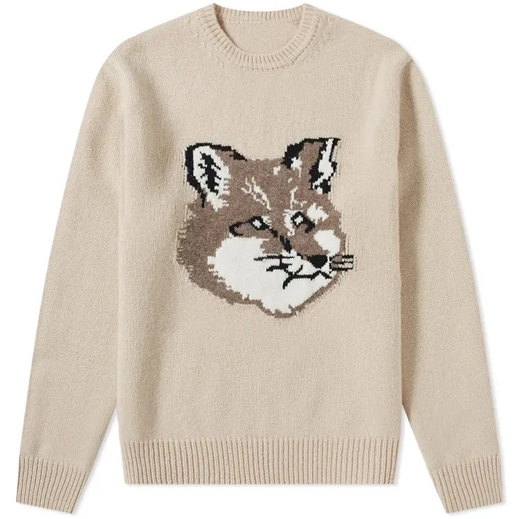 FYB Custom Make Jacquard Pattern Cotton Cashmere Knitted Wool Crewneck Sweater Men