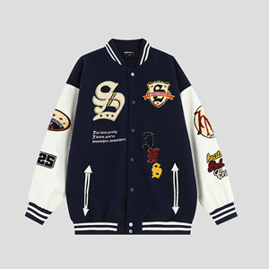 Trendy Brand Couples Chinese Style Flocked Towel Embroidery Varsity Jacket Loose Casual Mens Winter Front - Product Image 6