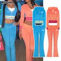 Ensemble de survêtement personnalisable à étiquette privée, 2 pièces, veste à capuche en molleton uni, pantalon long, coton et élasthanne, tenue décontractée pour femme, automne