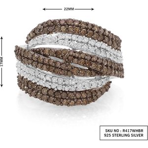 Ornaatis Diamond Bypass Cocktail <b>Ring</b> 1.59 Cttw White Champagne Pave Setting Sterling Silver Women's <b>Statement</b> <b>Ring</b> - Product Image 2