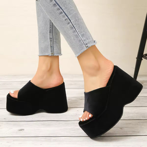 Mode à talons épais femmes <span class=keywords><strong>en</strong></span> forme de coin pantoufles à bout ouvert semelle <span class=keywords><strong>éponge</strong></span> pantoufles pour femmes - Product Image 3